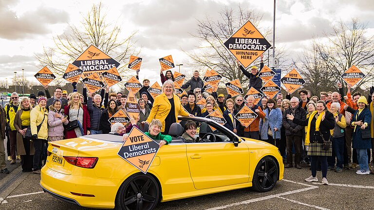 Lorna Launch (Lib Dems with Lorna and Yellow Car)