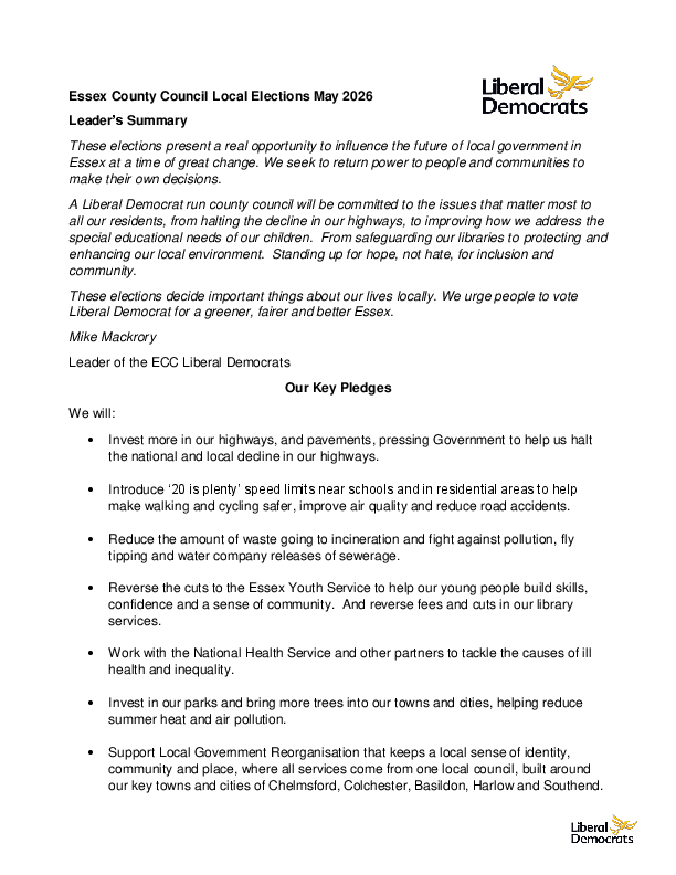Essex County Council Manifesto