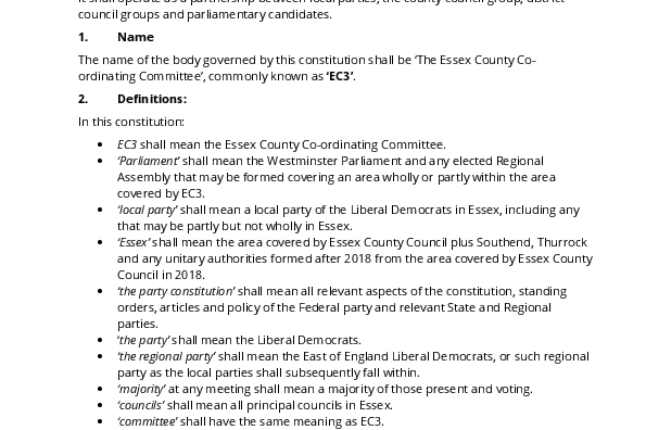 Constitution of Essex County Co-ordinating Committee