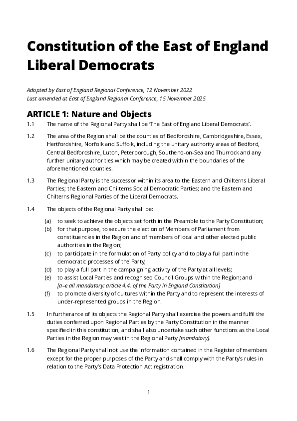 PDF copy of East of England Liberal Democrats constitution revised November 2025